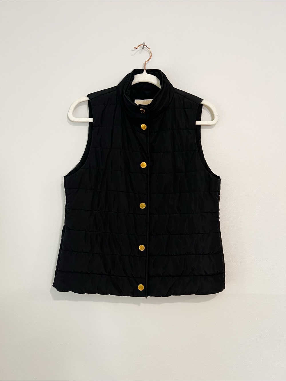 Michael Michael Kors Womens Black Quilted Snap-Front Vest with Gold Buttons